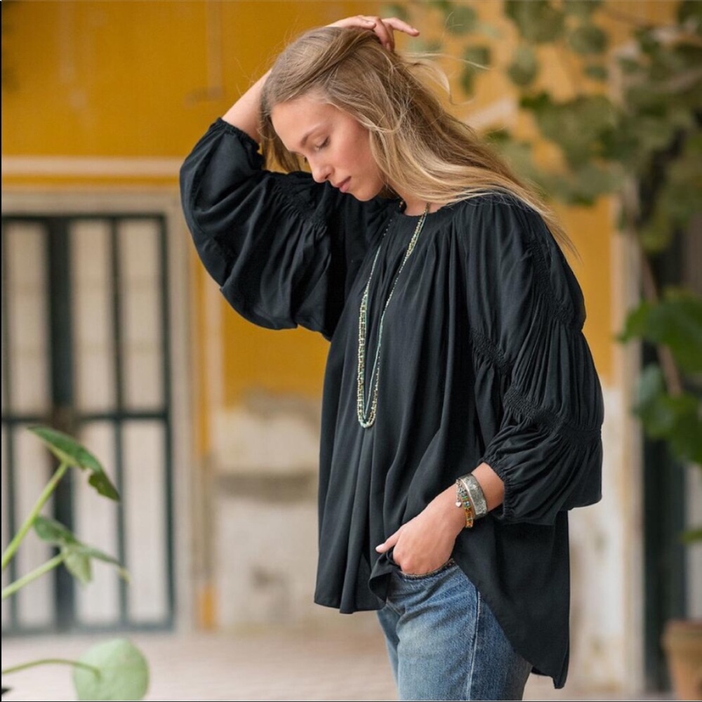 SUNDANCE: Black Boho Blouse